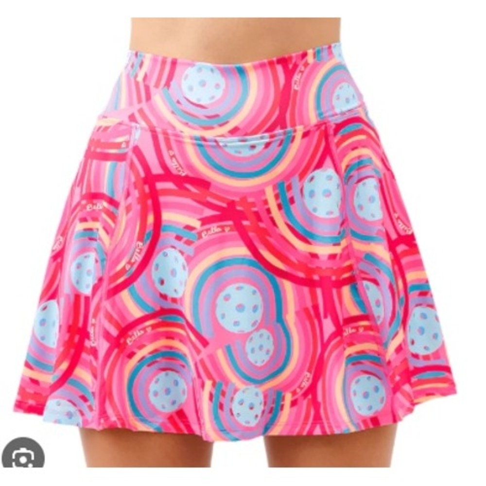Pickleball Bella Womens Pink Psychedelic Swirl Athletic Skort Size Medium Pocket